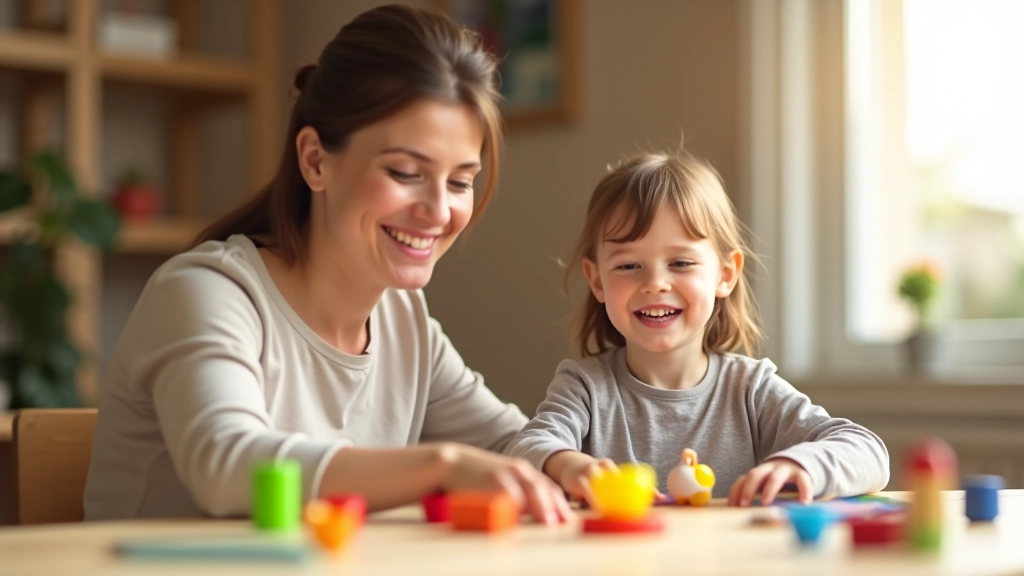 Parent and young child playing with sensory materials and toys at home