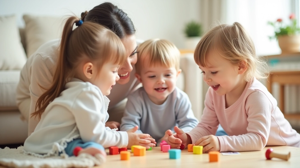 Adult helping two young children resolve a conflict over a toy with calm guidance