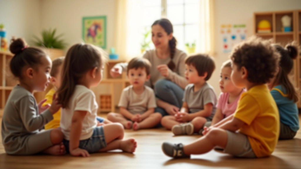 Small group of diverse preschool-age children playing and interacting together indoors